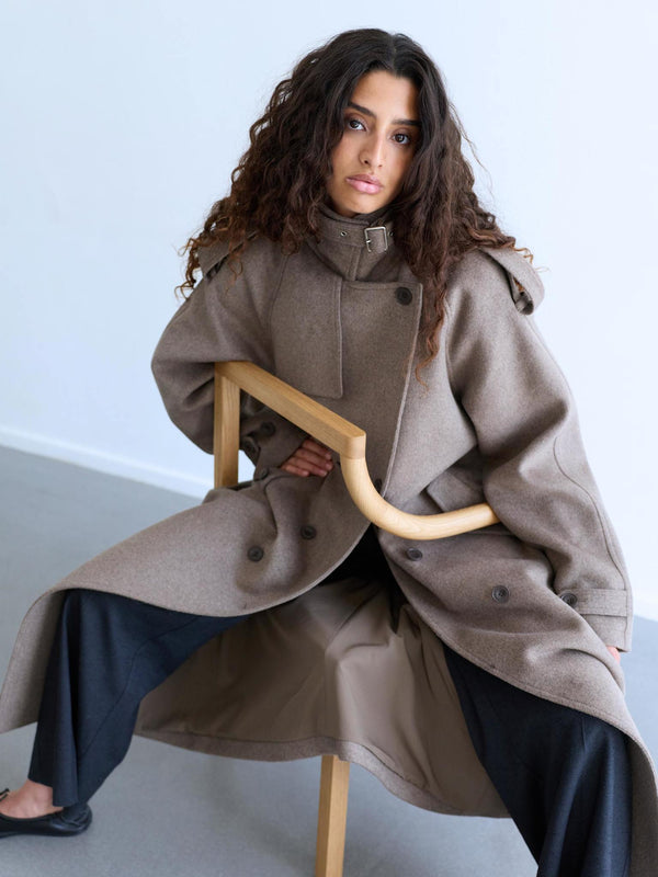 HEATHER WOOL COAT - DARK BEIGE