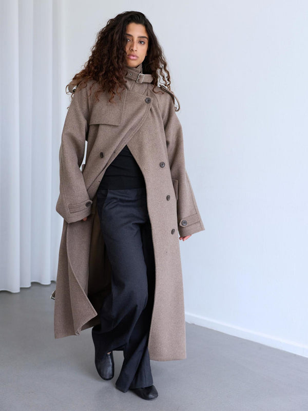 HEATHER WOOL COAT - DARK BEIGE