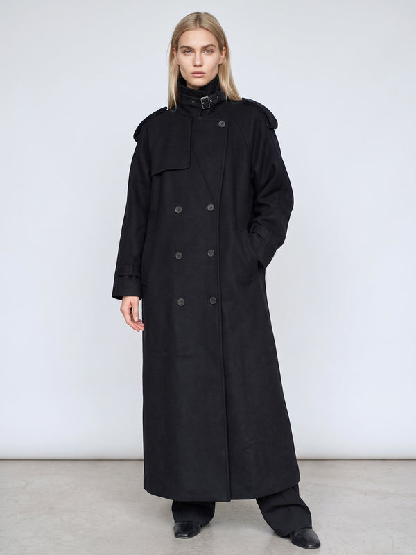 HEATHER WOOL COAT - BLACK