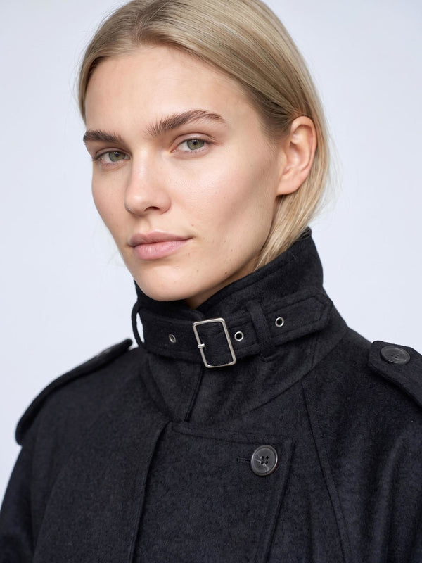 HEATHER WOOL COAT - BLACK