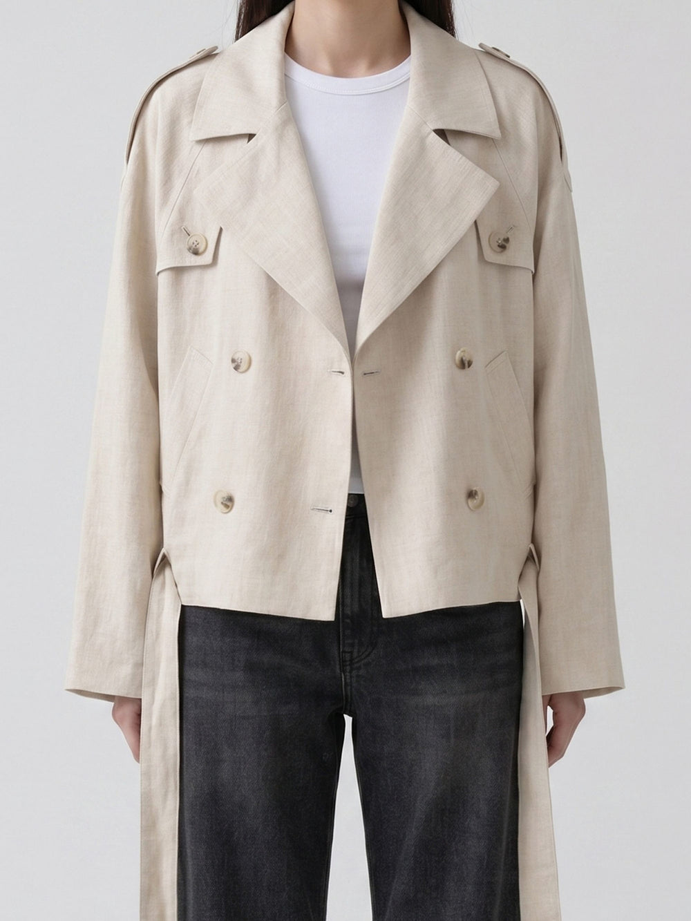 KIRA LINEN JACKET - CREME