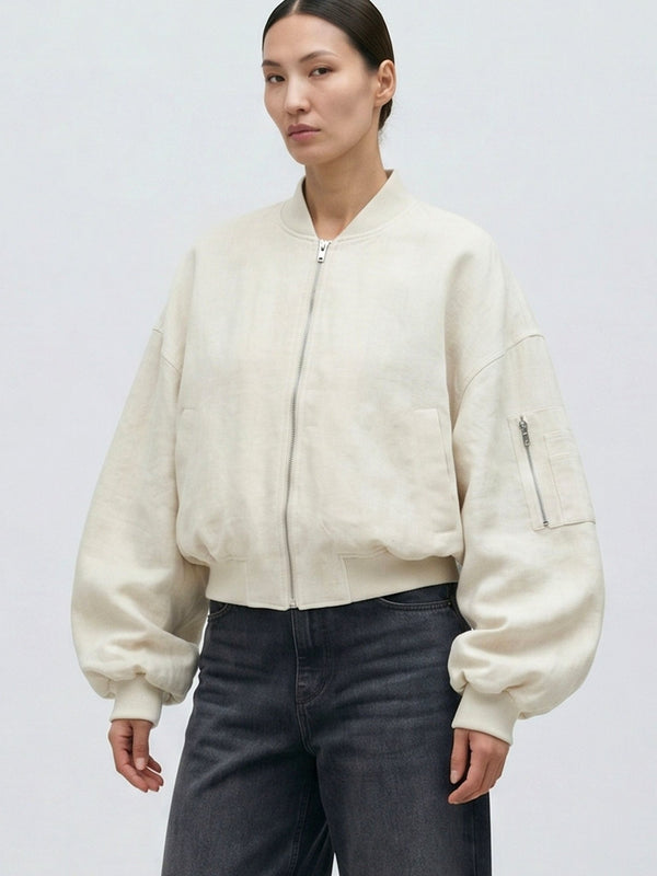KIAN LINEN BOMBER - CREME