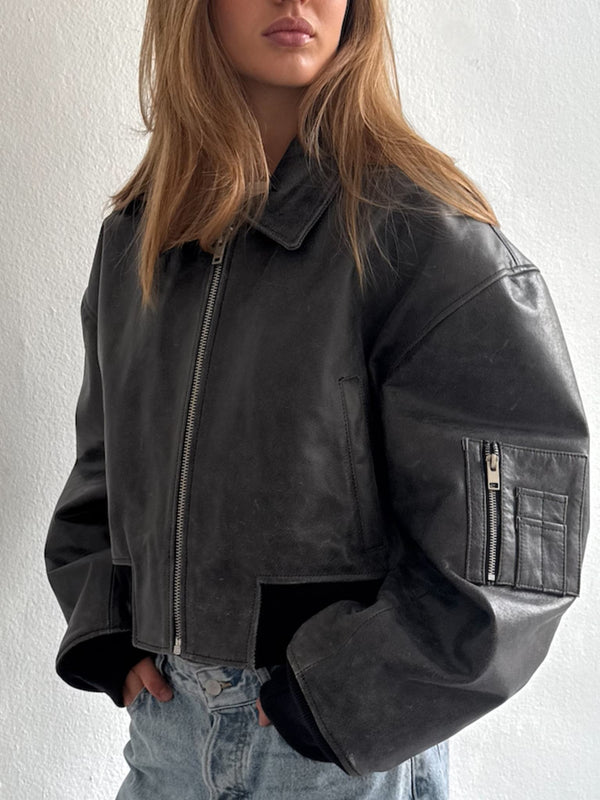 BONNIE CROPPAD BOMBERJACKA - SVART