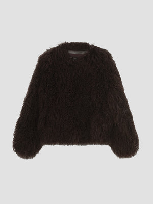 Cozy brown fluffy sweater with a relaxed fit, perfect for layering. Ideal for a stylish and warm look by MEOTINE.