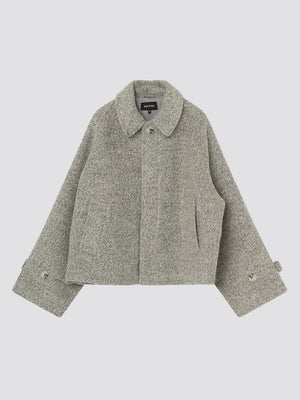 Stylish gray cropped jacket with a collared neck and button details, perfect for a chic look by MEOTINE.