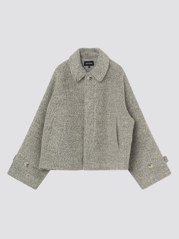 Stylish gray cropped jacket with a collared neck and button details, perfect for a chic look by MEOTINE.