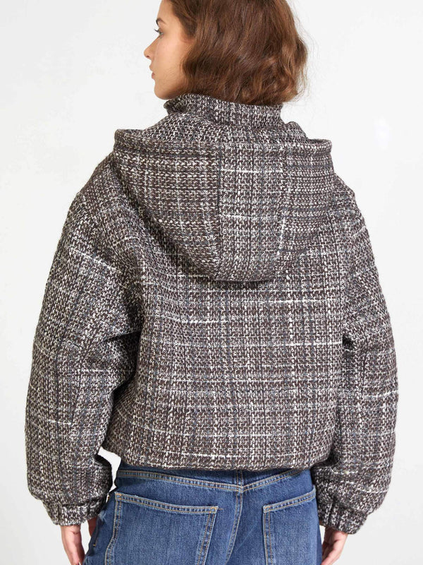 Cozy brown plaid hoodie with a relaxed fit and oversized design, perfect for casual wear. By MEOTINE.