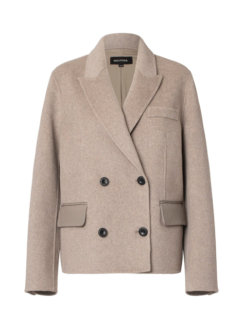 Stylish beige double-breasted blazer with a modern cut and subtle pocket details, perfect for a chic look by MEOTINE.