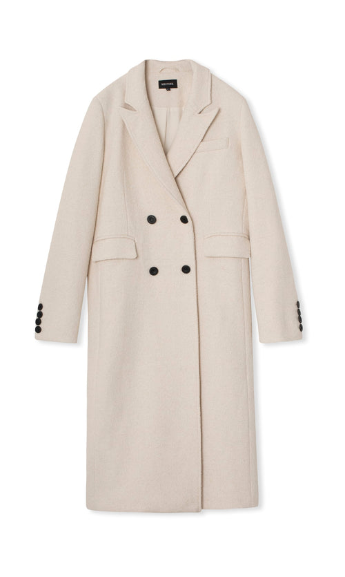 Elegant double-breasted coat in soft cream, featuring a tailored fit and stylish button details. Perfect for a chic look by MEOTINE.