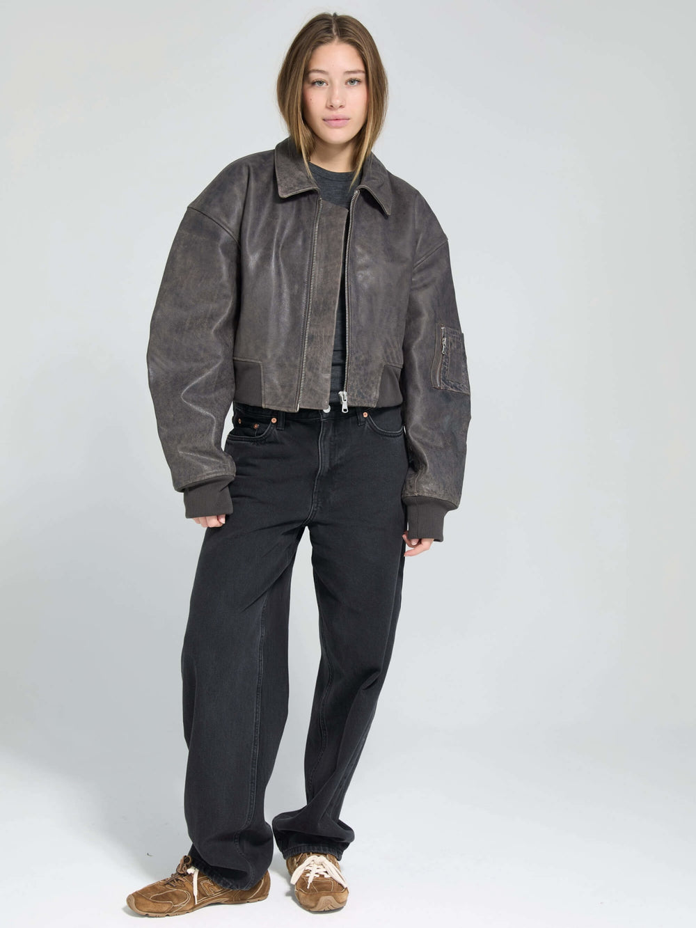 BONNIE CROPPAD BOMBERJACKA - BRUN