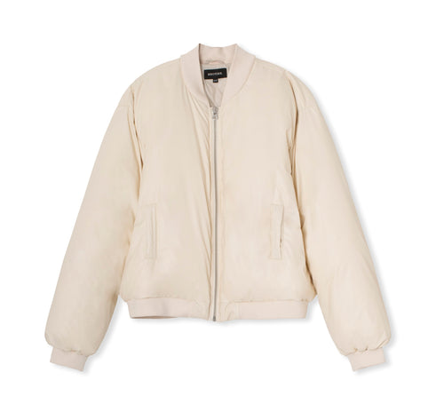 Stylish beige bomber jacket with a zip closure and ribbed cuffs, perfect for a trendy look by MEOTINE.