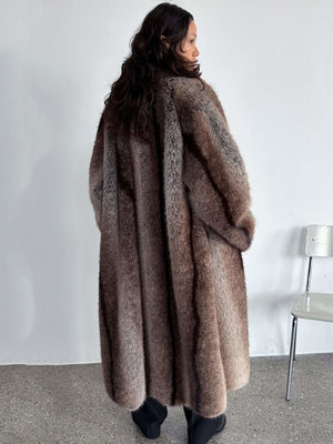 Luxurious MEOTINE faux fur coat in a rich brown hue, featuring a cozy oversized fit, perfect for stylish winter warmth.