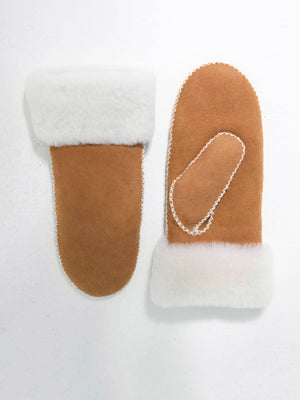 Cozy MEOTINE mittens in soft brown suede with plush white fur cuffs, perfect for keeping hands warm in winter.
